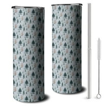 20oz Light Blue Christmas Tree Pattern Skinny Tumblers Stainless Steel Tumbler with Lid and Straw,Vacuum Insulated Double Wall Travel Tumbler Cups with Cleaning Brush for Coffee,Tea