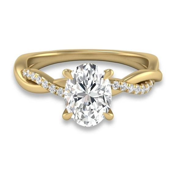 SZUL Women's Agatha Twisted Pave Ring with IGI Certified 2 Carat Lab-Grown Oval Shape Diamond in 14K Yellow Gold
