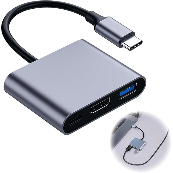 USB C to HDMI Multiport Adapter Cable with Charging Port, 4k HDMI to USB C Hub for Laptop, Monitor, USB 3.0 Adapter for Data Transfer and Charging, USB C to HDMI Adapter,