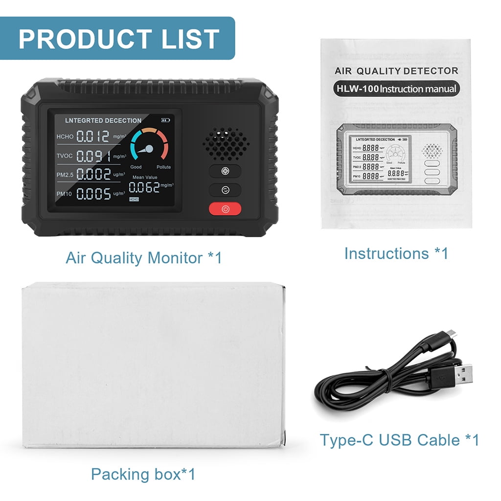 Air Quality Monitor Indoor TVOC Formaldehyde HCHO PM2.5/PM10 Portable Air Quality Meters Tester Detector
