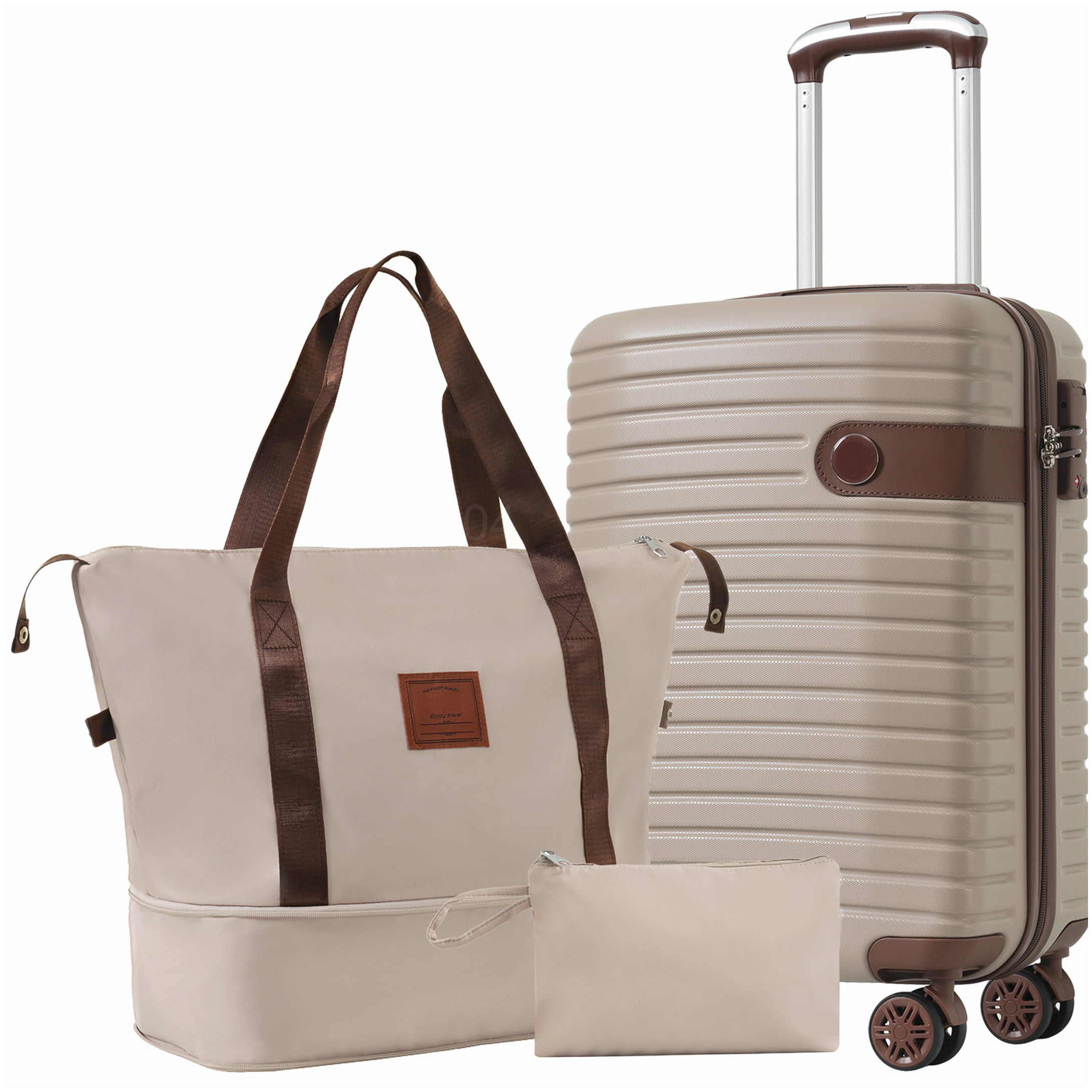 Lightweight ABS Hardshell 3 Piece Luggage Set with Spinner Wheels, TSA Lock, Carry On Compliant Suitcase, Weekender, Khaki