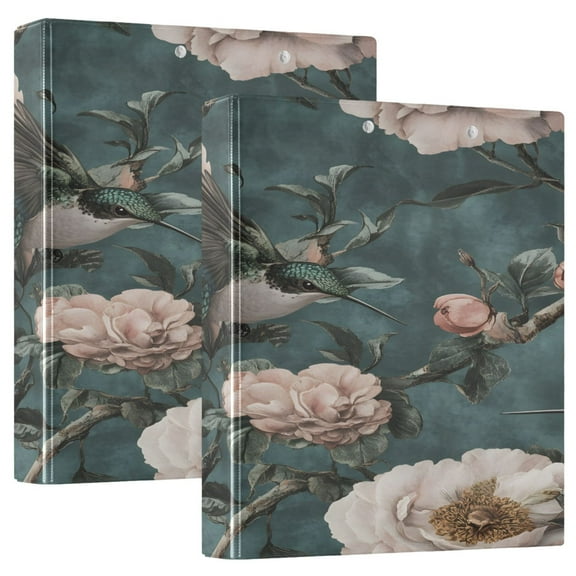 Elegant Hummingbirds Pattern 12.4x10.6in PVC Round Ring Binder, D-Ring 3-Hole, Metal Clip, 200 Sheets