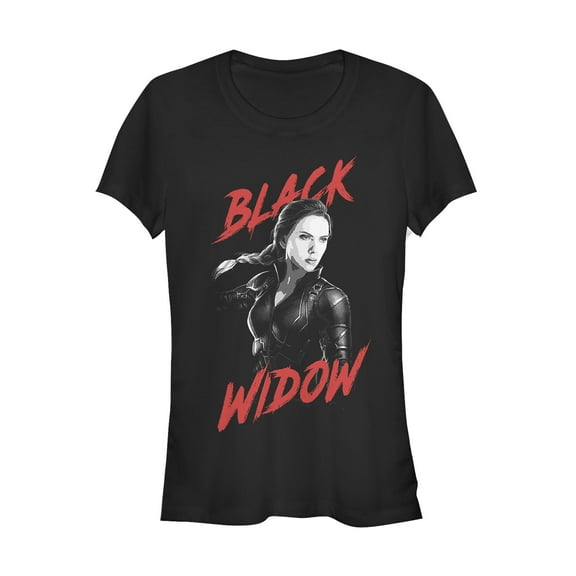 Junior's Marvel Avengers: Endgame Grey Grayscale Black Widow  Graphic Tee Black Large
