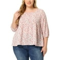 thumbnail image 1 of Blusa Babydoll de Talla Grande para Mujer GRACE & GRANDEUR, Cuello Cuadrado, Manga 3/4, Tops de Peplum Floral, 1X Rosa, 1 of 1