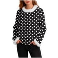 thumbnail image 2 of Craaazy Shirts For Women Fleece Collar Cute Polka Dot Print Long Sleeve Pullover Loose Fit Winter Tops Gifts For Women, 2 of 3