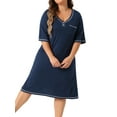 thumbnail image 2 of Agnes Orinda Women's Plus Size Sleepshirts V Neck Short Sleeve Loose Nightgowns Button Decor Casual Pajamas 1X Navy Blue, 2 of 6
