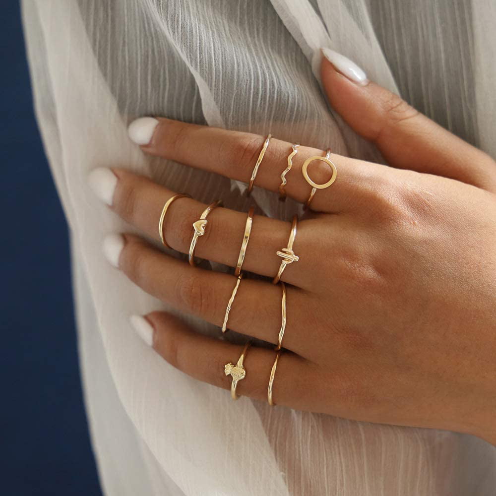 Hot Vintage Bohemian Rings Set Gemstone Knuckle Rings Midi Rings Jewelry 