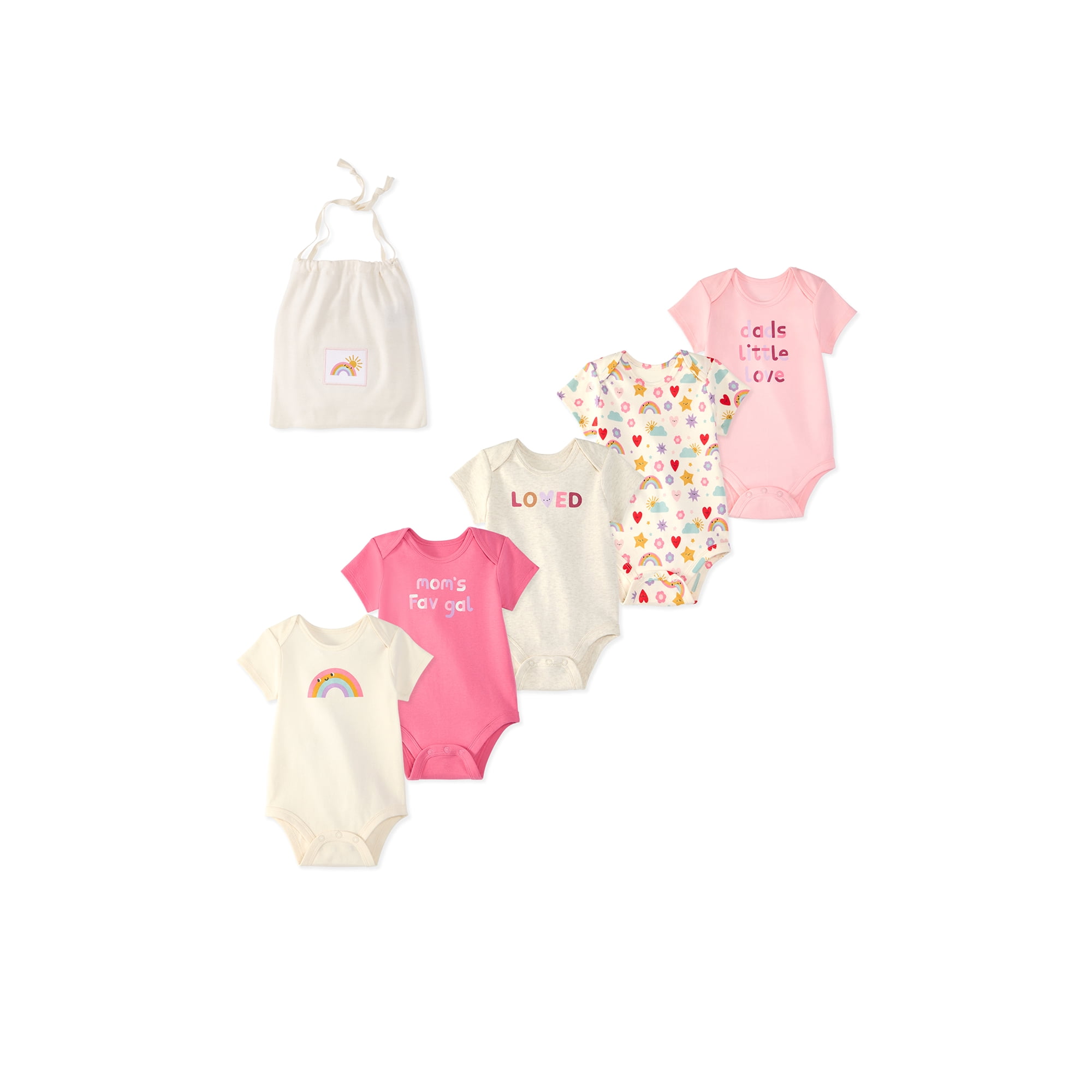 Garanimals Newborn & Baby 100% Cotton Short Sleeve Bodysuits, Sizes 0–18M, 5-Pack