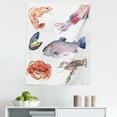 thumbnail image 1 of Fish Tapestry, Food Illustration Shrimp Mussel Fish Crab Watercolor Painting Effect, Fabric Wall Hanging Decor for Bedroom Living Room Dorm, 5 Sizes, Mustard Navy, by Ambesonne, 1 of 1