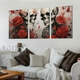 thumbnail image 2 of JRXY Skull Canvas Wall Art Skeleton Lovers with Red Rose Flower Prints Modern Romantic Artwork 12''x16''X3 Panels 12x16x3pcs, 2 of 4