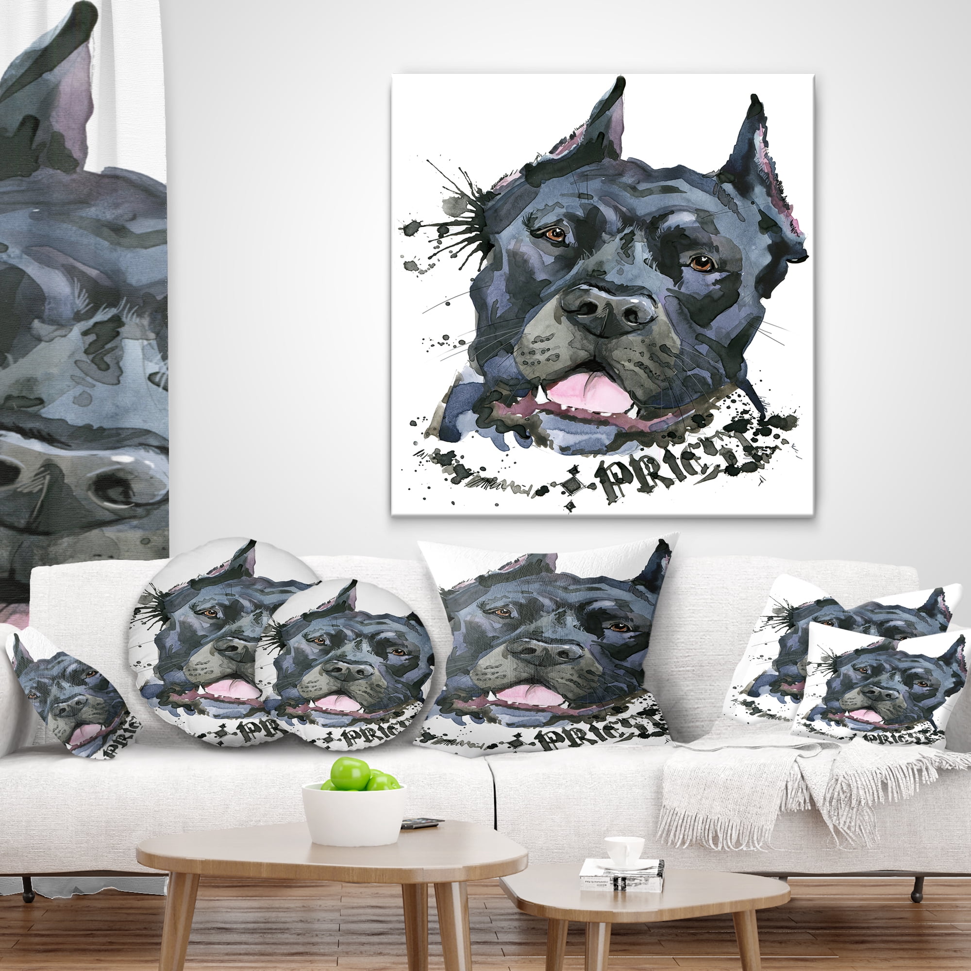 Designart Black Dog Illustration - Animal Throw Pillow - 12x20
