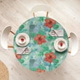 thumbnail image 4 of Ambesonne Tropical Fitted Round Tablecloth, Aquarelle Botany Hibiscus, 36"- 40" Diameter, Dark Coral Shamrock Green, 4 of 5