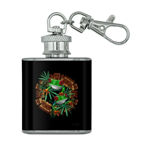 Tree Frog Aztec Temple Stainless Steel 1oz Mini Flask Key Chain