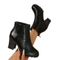 thumbnail image 6 of Bnwani Women Boots Fashion Toe Zipper High-Heel Thick Chunky High Ankle Versatile Casual Solid Boot Black Size 5.5, 6 of 9