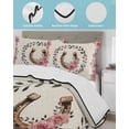 thumbnail image 3 of Quilts Queen Size Bedding Set, Pink Roses Reversible Summer Quilt 3 Pieces, Spring Horseshoes Floral Leaves Rustic Lightweight Bedspreads Coverlets with 2 Pillow Shams for All Seasons, 3 of 5