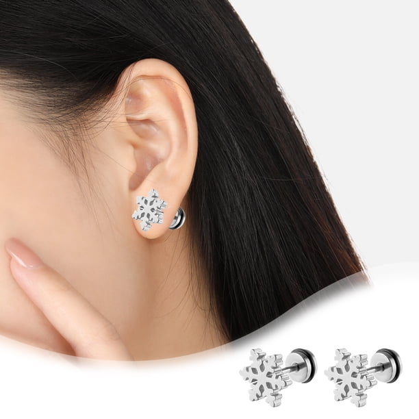 Pendientes de copo de nieve navideños Fiudx acero inoxidable estilo coreano