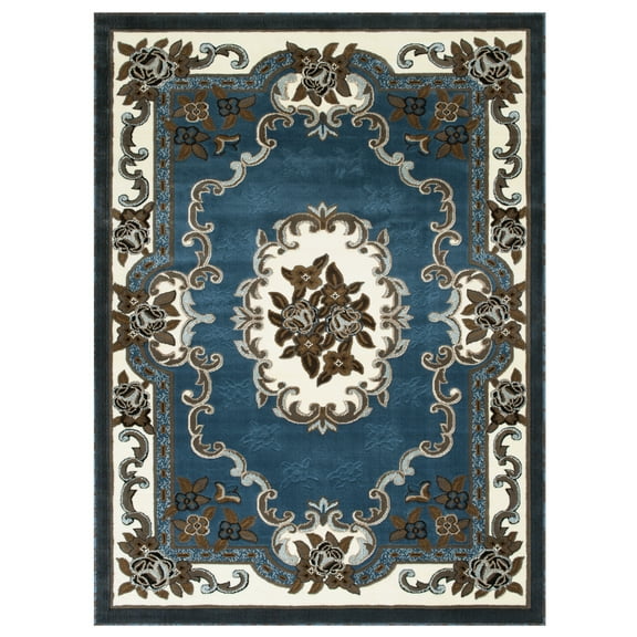 Allstar 5x7 Traditional Area Rug in Blue with Ivory French Aubusson design (5' 2" x 7' 1")