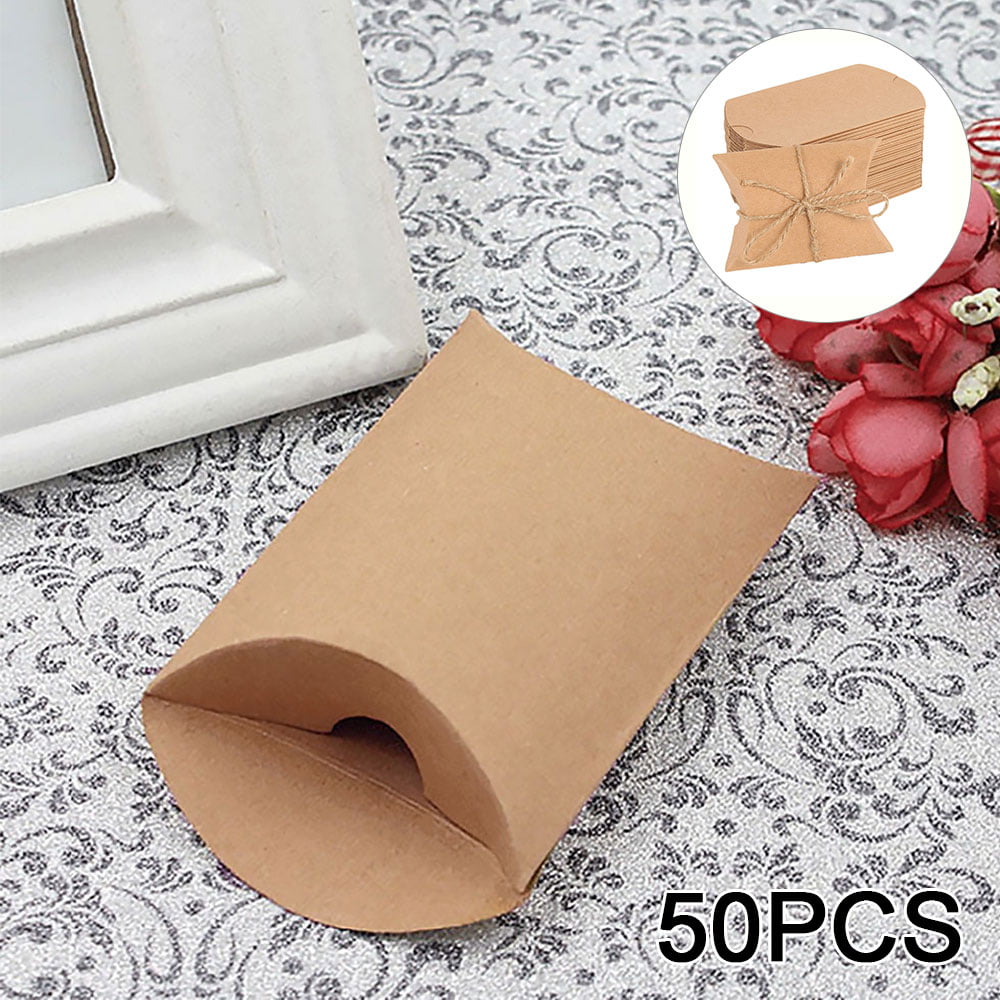 10-50Pcs Candy Box Kraft Paper Pillow Gift Boxes Wedding Party Favors Bags Decor 