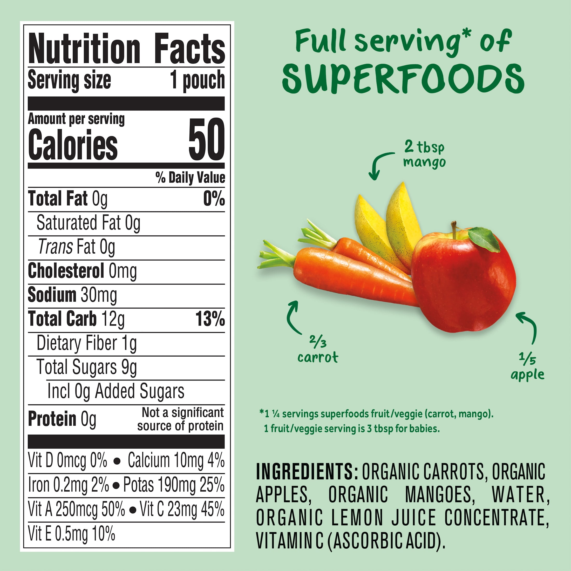 Gerber Organic Stage 2 Baby Food Puree, Carrot Apple Mango, 3.5 oz Pouches