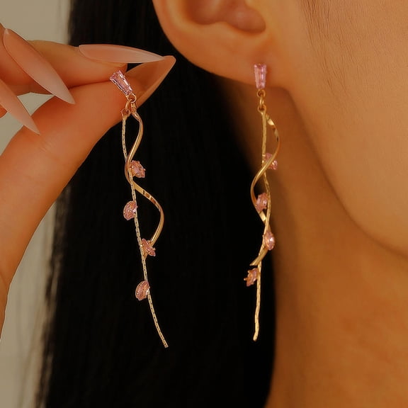1Pair Long Tassel Crystal Drop Earrings Wavy Vine Dangle Earrings for Women Fashion Jewelry Gift