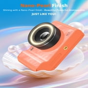 W&O Q5 4K Digital Camera, 180° Flip Screen Point and Shoot Camera with Ring Light, SD Card, Orange