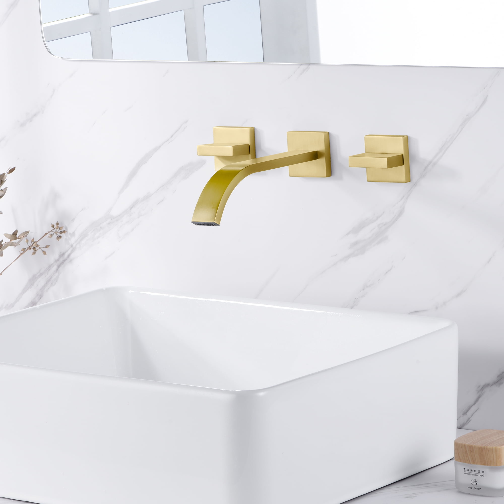 sumerain Gold Bathroom Faucet Wall Mount Bathroom Sink Faucet with Rough in Valve