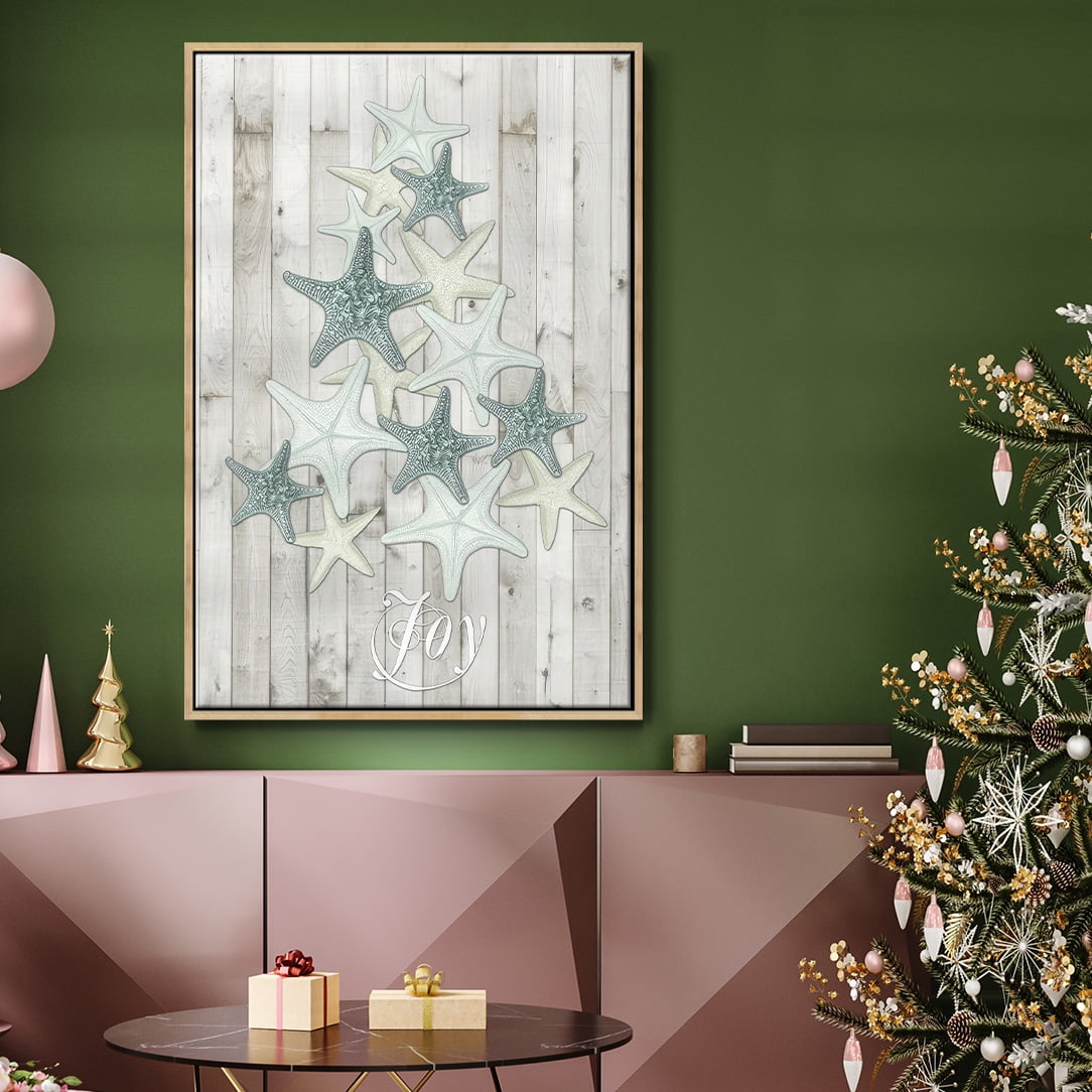 Coastal Christmas III - Framed Gallery Wrapped Holiday Canvas - 17 x 25 - Natural Wood Frame