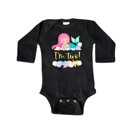 

Inktastic I m 2 Mermaid with Pink Hair and Shells Gift Baby Boy or Baby Girl Long Sleeve Bodysuit