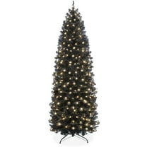 Best Choice Products 7.5ft Pre-Lit Black Artificial Christmas Tree, Holiday Pencil Tree w/ 300 Incandescent Lights, Base