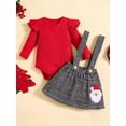 thumbnail image 2 of Suealasg Toddler Baby Girls Christmas Skirt Set 3M 6M 12M 18M  Solid Color Rib Knit Rompers Santa Embroidery Houndstooth Suspender Skirts 2 Piece Casual Autumn Clothing for Infant Girls, 2 of 9