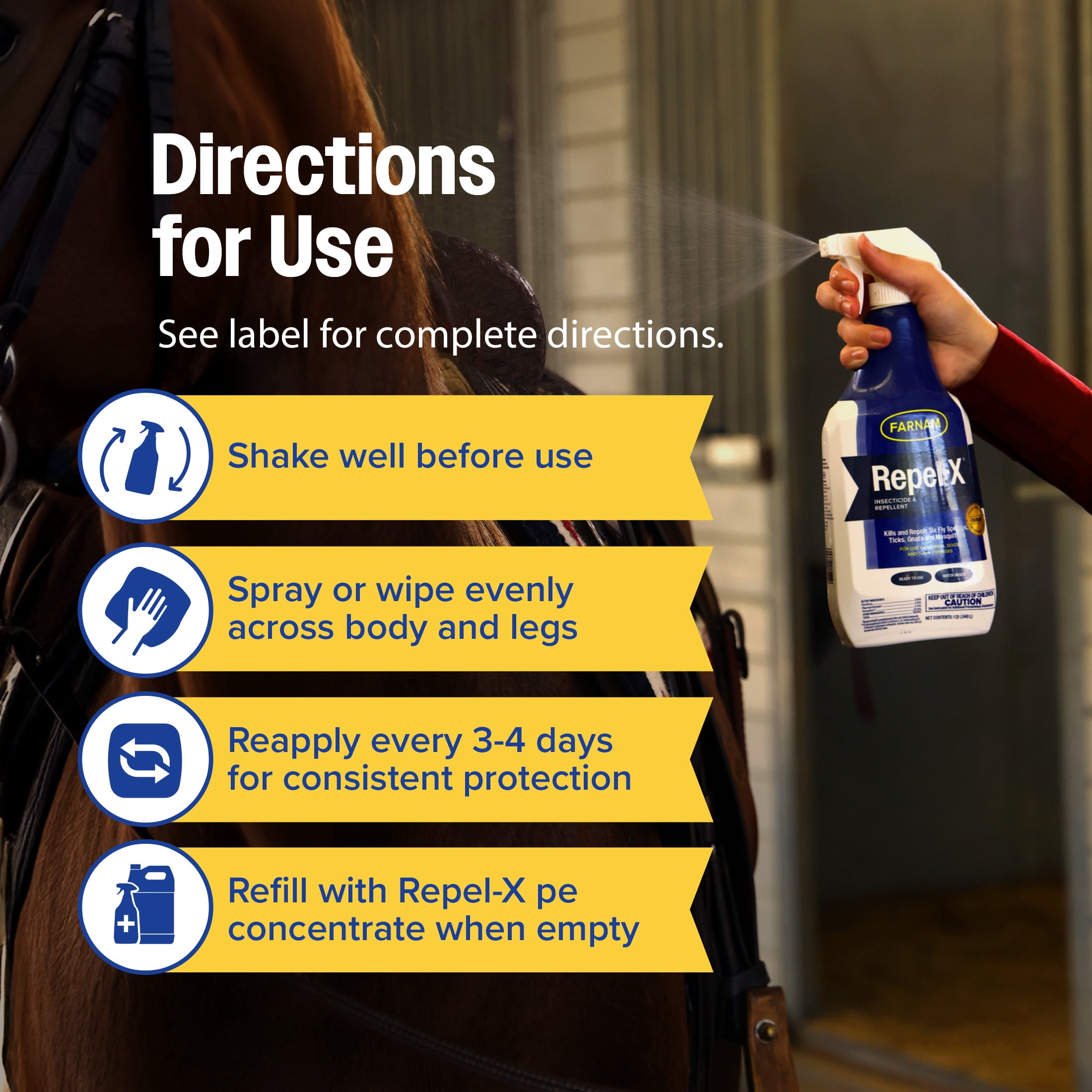 (2 pack) Farnam Repel-X Emulsifiable Fly Spray for Horses and Dogs, Insect Repellent for Flies, Mosquitoes, Ticks & Gnats Ready-to-Use, 32 Fl Oz