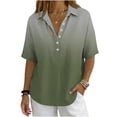 thumbnail image 2 of Favoffer Women's Linen Blouse Turtleneck Short Sleeve Solid Color Button Snap V Neck Daily Office Streetwear Fashion Casual Shirt, 2 of 7