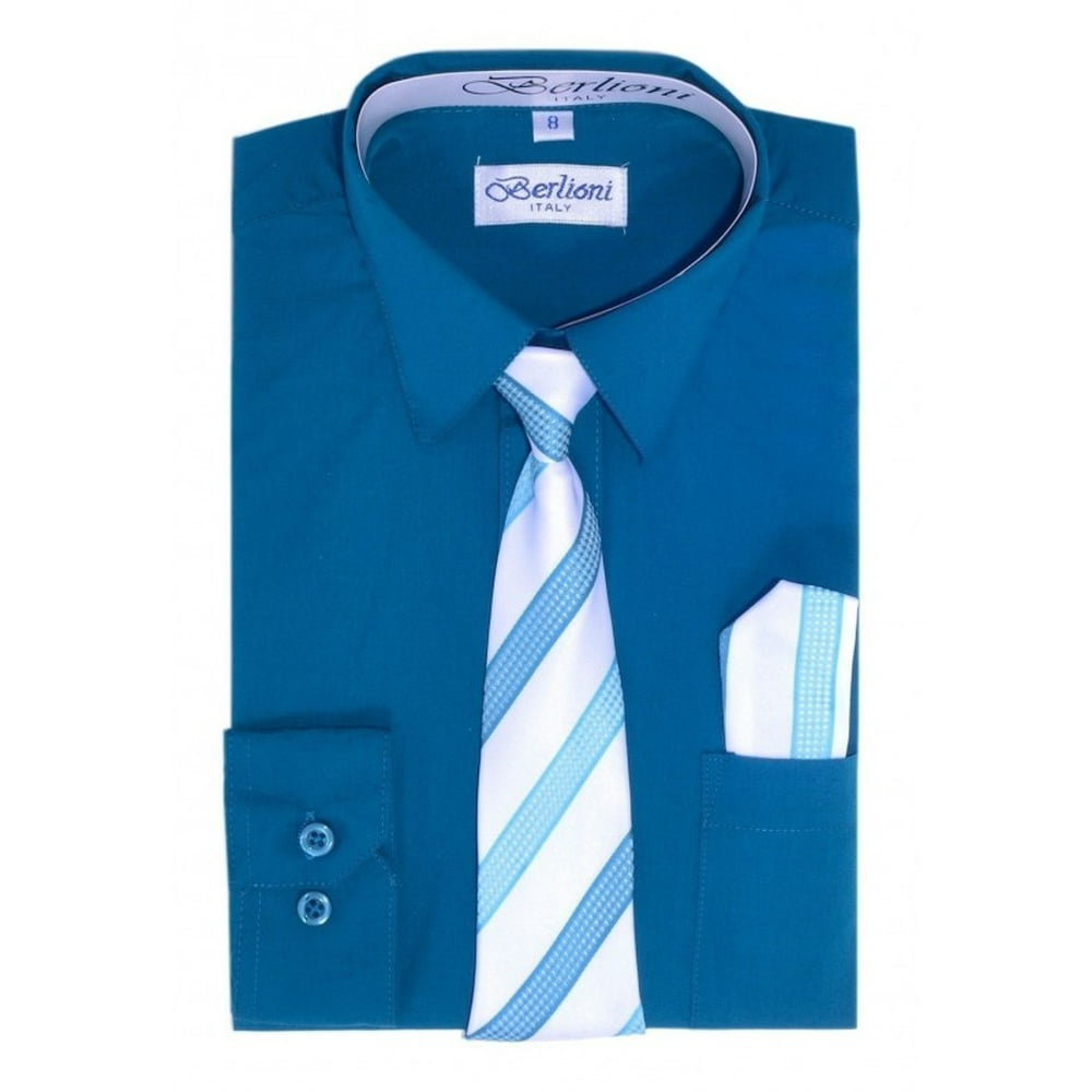 Berlioni Berlioni Kids Boys Long Sleeve Dress Shirt With Tie and