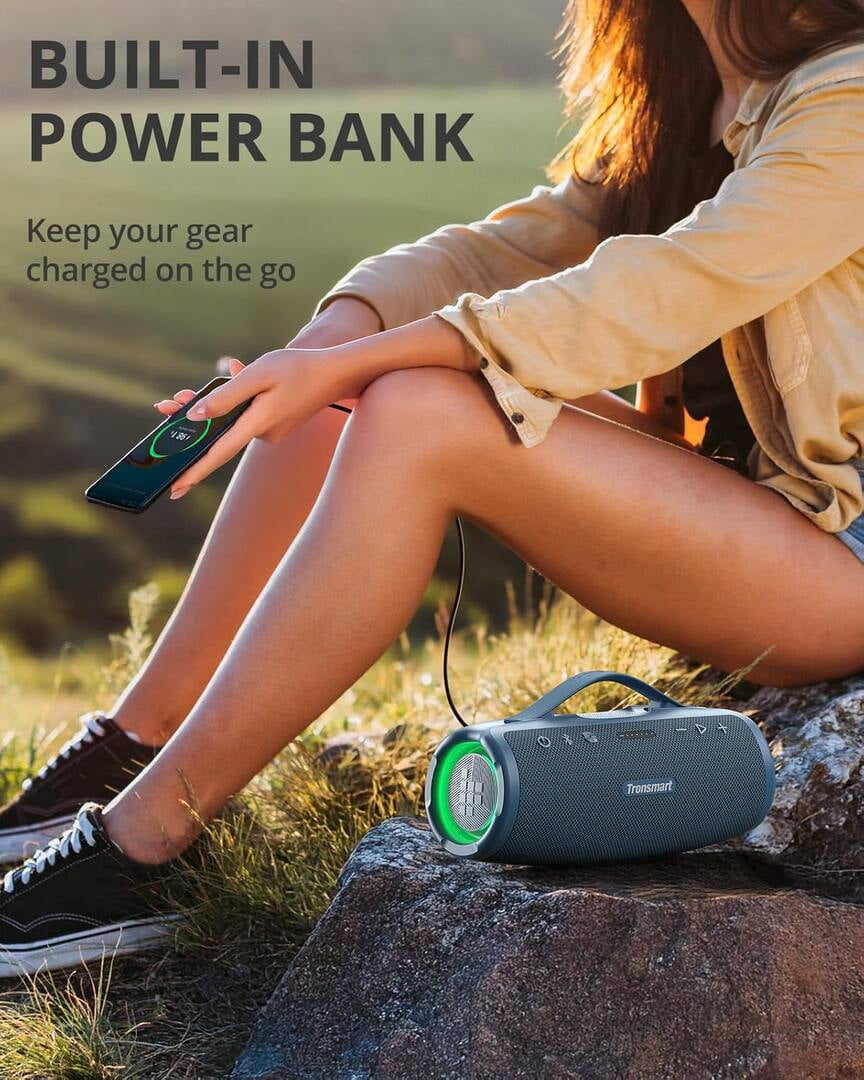 Tronsmart Mirtune S100 50W Portable Bluetooth Speaker, Deep Bass SoundPulse, 20H Playtime, IPX7 Waterproof Wireless Speaker with Power Bank, Dual Tweeters, TWS Pairing, App EQ, Outdoor Party Speaker
