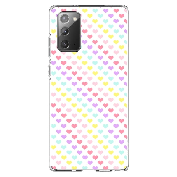 DistinctInk Clear Shockproof Hybrid Case for Galaxy Note 20 ULTRA (6.9" Screen) - TPU Bumper, Acrylic Back, Tempered Glass Screen Protector - Rainbow Hearts Diagonal Pattern