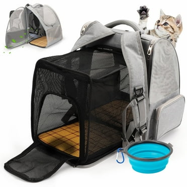Pet Carrier Backpack for Dogs and Cats, Expandable Foldable Cat  Puppy Outdoor Backpackk with Breathable Mesh, Gray, 20 lb Limit