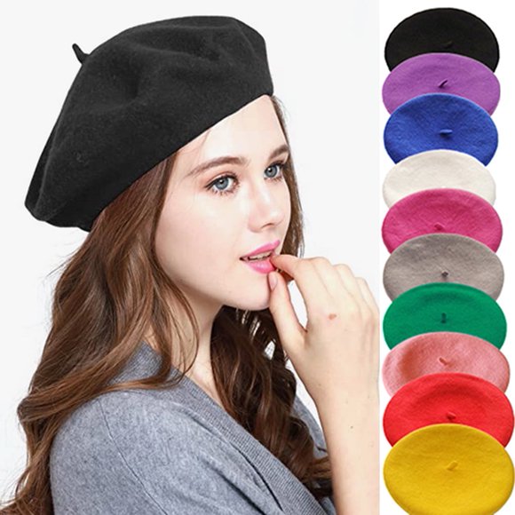 Wool Berets Artistic French Hat Solid Color French Beret Winter Beanie Cap Beret Hat for Women Men Girls Lady