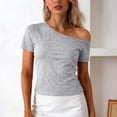 thumbnail image 2 of LIaqionyy Women's off Shoulder Tee Shirt Short Sleeve Tops Summer Casual Fashion Blouse Shirts Going out Crop Top, 2 of 6