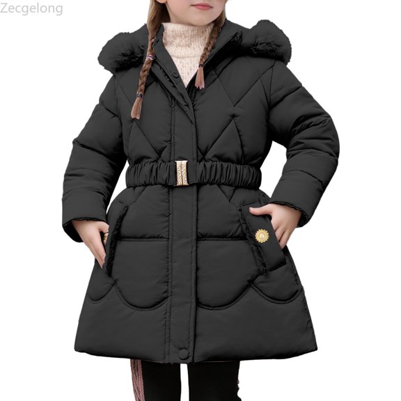 Zecgelong Stylish Long Waist Winter Coat For Girls With Warm Filling And Detachable Hood