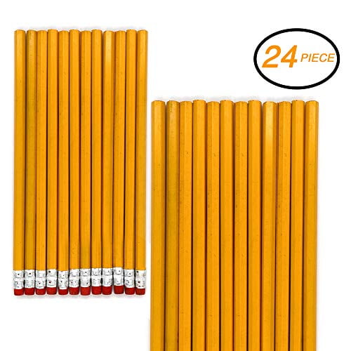 Emraw No 2 HB Wood Cased Pencils with Eraser Top, Bulk Pack of 24