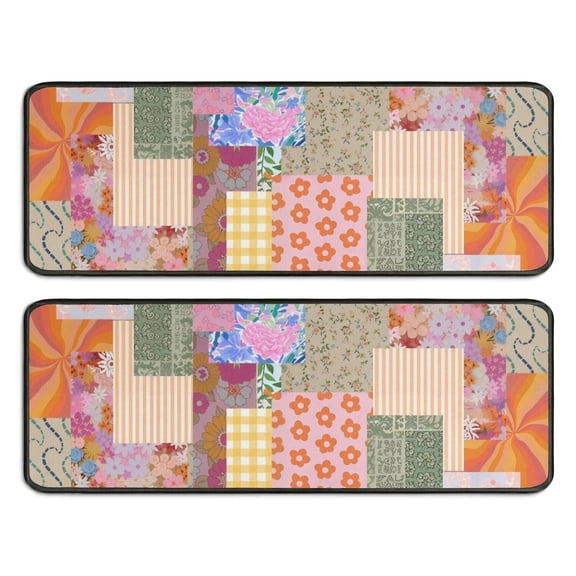 Kitchen Rugs Sets Of 2,Pioneer Flower Floral Print Pattern Anti Fatigue Kitchen Mat Rugs Non Slip Washable,Decorative Kitchen Floor Mats for Kitchen,Sink,Laundry,17"x47" 17"x47"