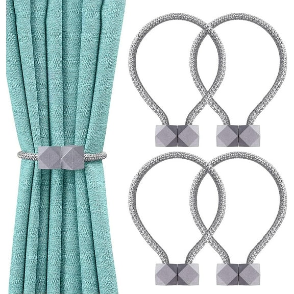 4 Pieces Magnetic Curtain Tieback, European Curtain Drapes Clips Rope Holdbacks Curtain Holder Buckles, Decorative Drape Tie Backs Holdback Holder for Window Draperies（Grey)