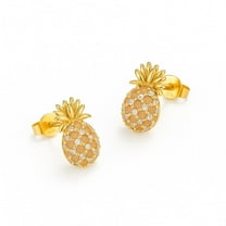 Amy and Annette 18K Gold over Sterling Silver Pineapple Stud Earrings with crystals from Swarovski
