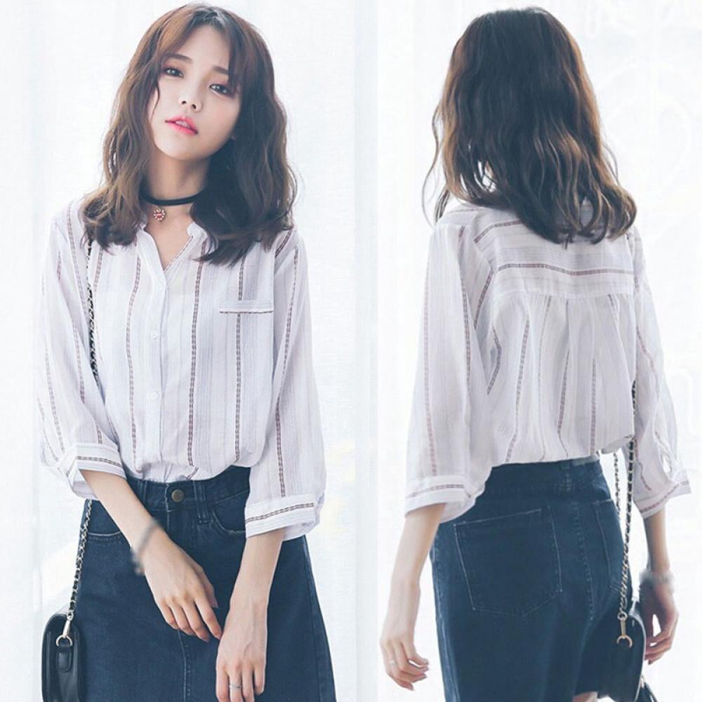 ZDMATHE Classic Striped Blouse Women 