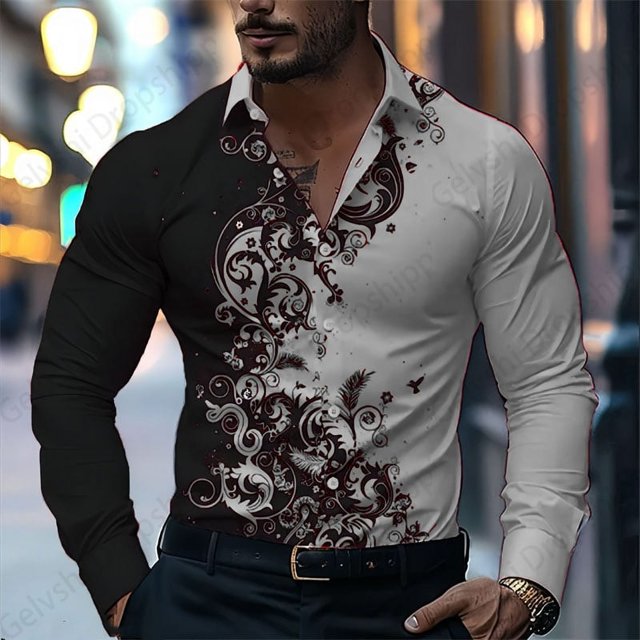 Camisas hawaianas de manga larga con estampado floral en 3D, camisa de playa para hombre, camisa social informal de moda, blusas con solapa, camiseta cubana para hombre
