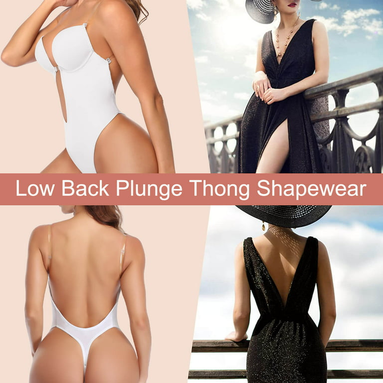 Women Shapewear Backless Body Bra Shaper Plus Size Plunge Invishaper Low  Back Thong Bodysuits Open Crotch Daily Use