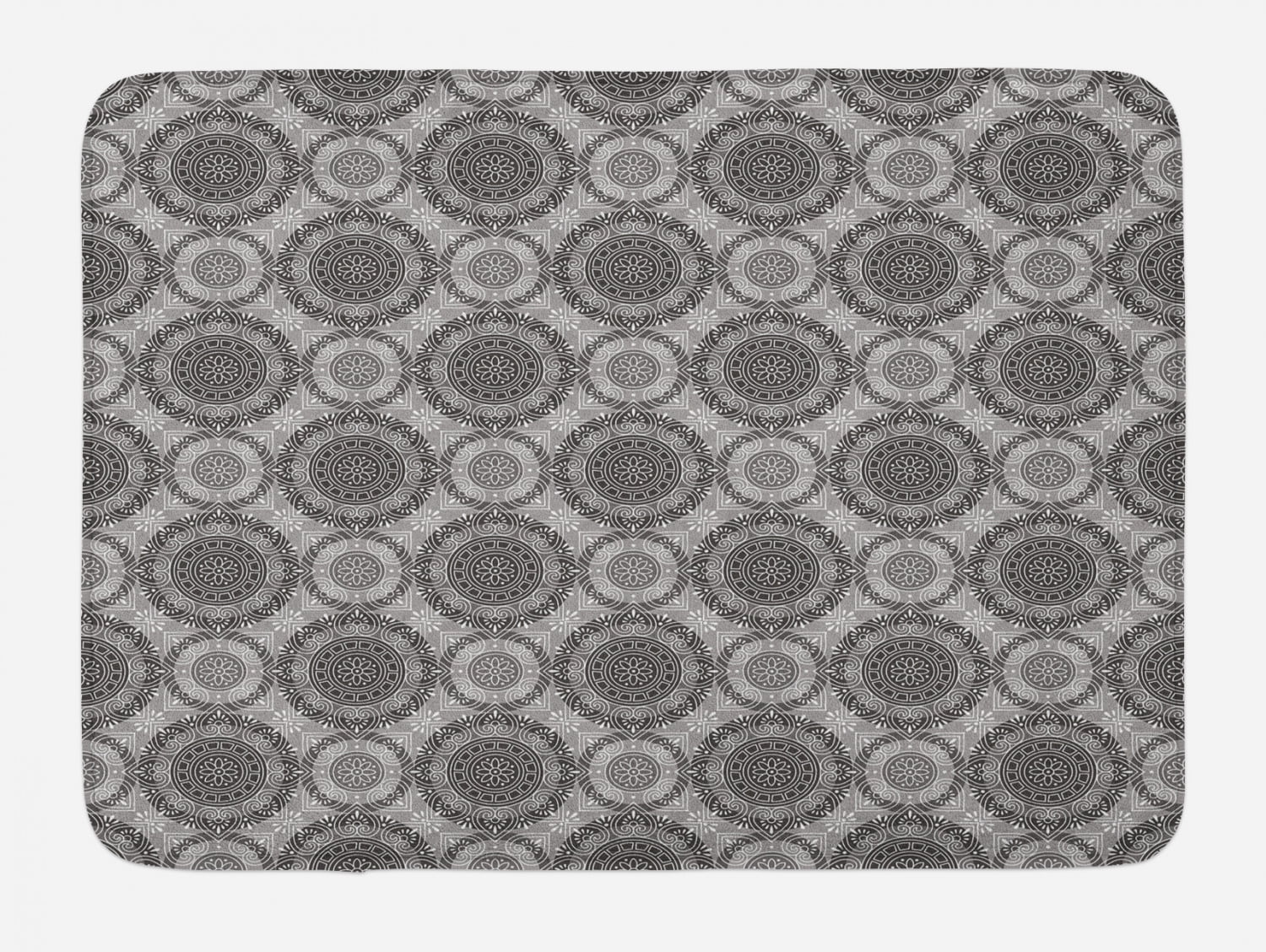 Grey Bath Mat, Antique Artistic Pattern with Ornamental Flowers Traditional Damask Pattern, Non