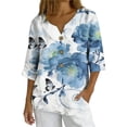 thumbnail image 2 of YUNAFFT Floral Print V-Neck Button Front Blouse with Three-Quarter Sleeves Breathable Lightweight Comfortable Shirt for Women Casual and Office Wear, 2 of 7