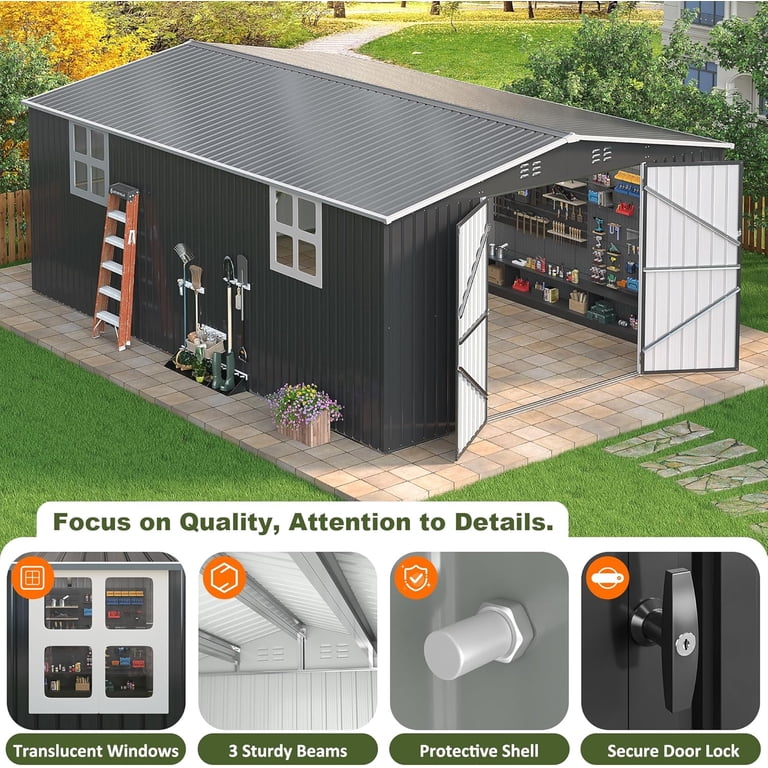 NETAJE 12'x18' Outdoor Metal Storage Garden Shed, Extra Large