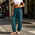 thumbnail image 5 of Women's Summer Harem Pants Casual Elastic Waist Flowy Loose Fit Yoga Pants Drawstring Lightweight Loungewear Jogger Pants Dark Blue L, 5 of 6